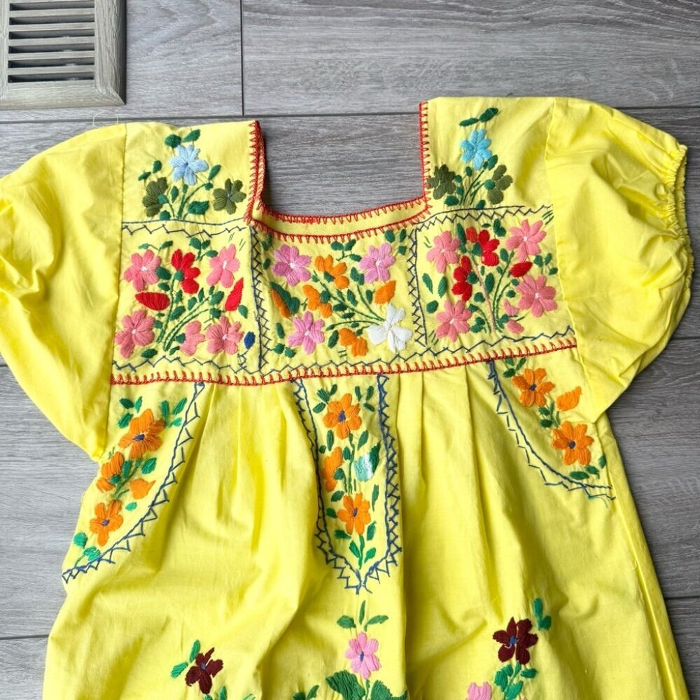 Vintage Handmade 70s Mexican Embroidered Midi Dress Peasant Style - Picture 6 of 14